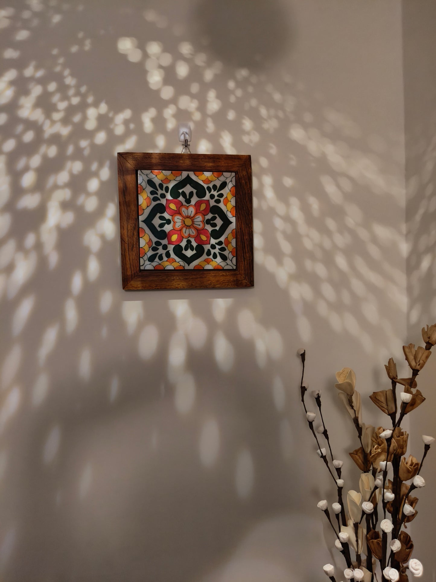 Handcrafted Marigold Wall Tile in Wooden Frame