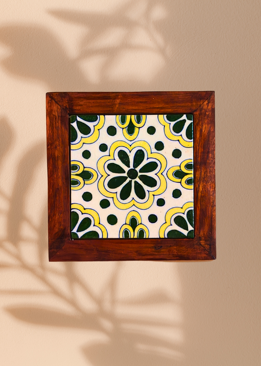 Handmade Symmetrical Wall Tile in Wooden Frame