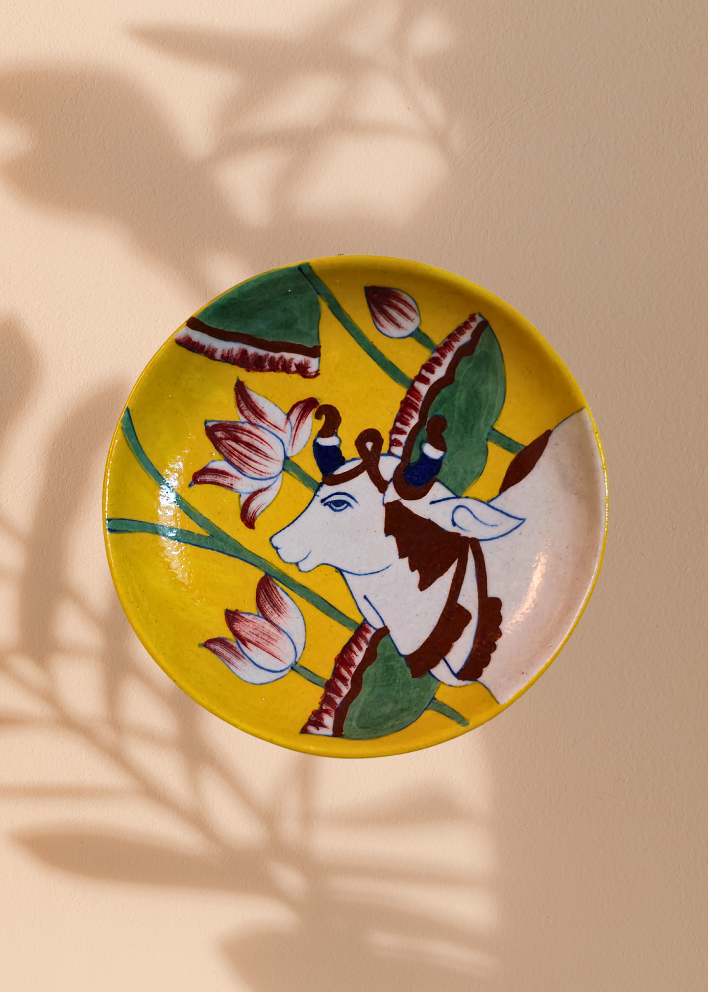 Handcrafted Yellow Kamdhenu Cow Wall Plate