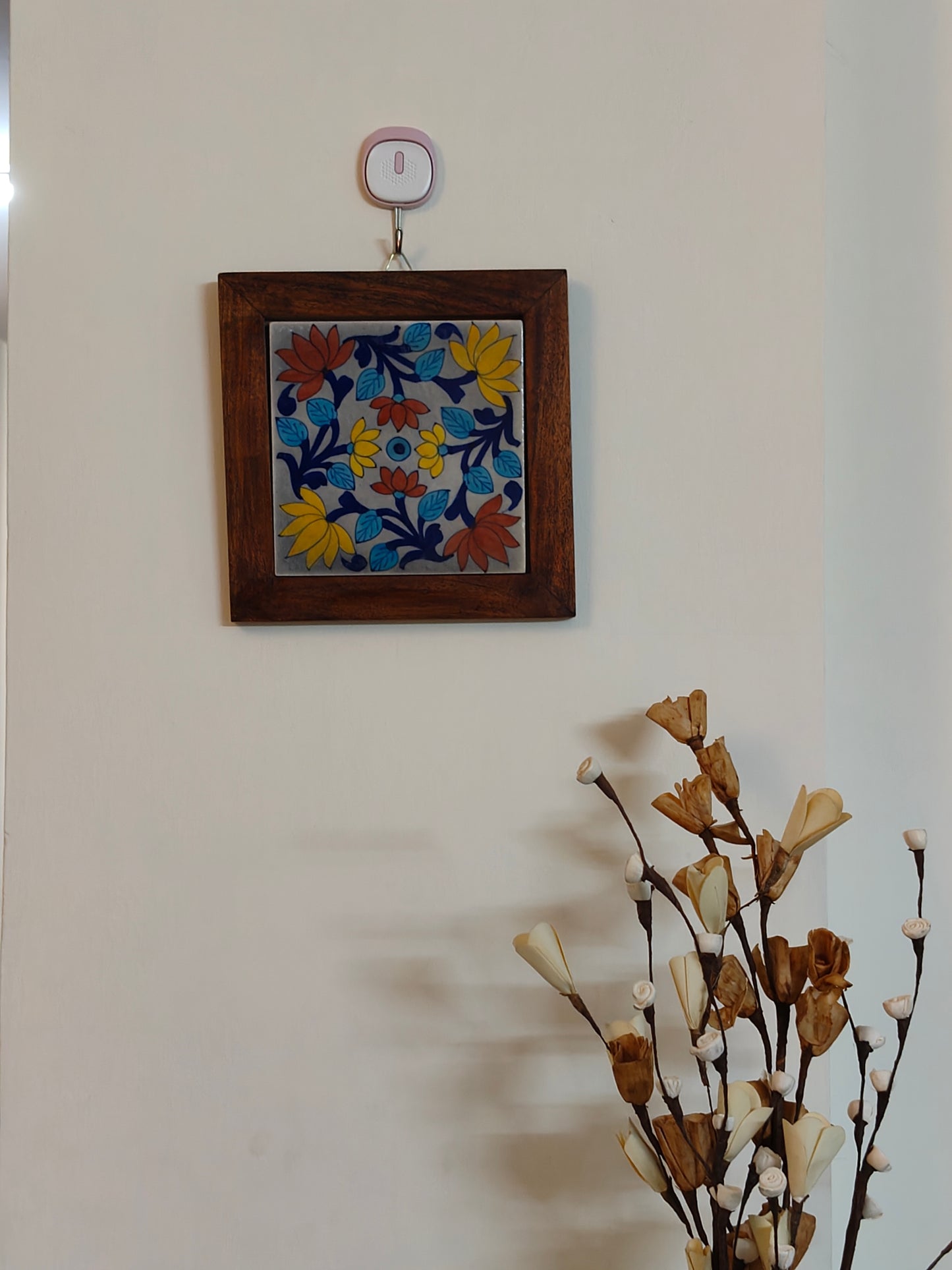 Handcrafted Lotus Wall Tile in Wooden Frame