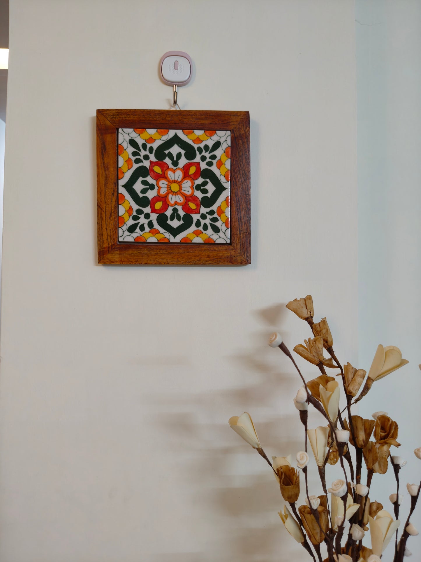 Handcrafted Marigold Wall Tile in Wooden Frame