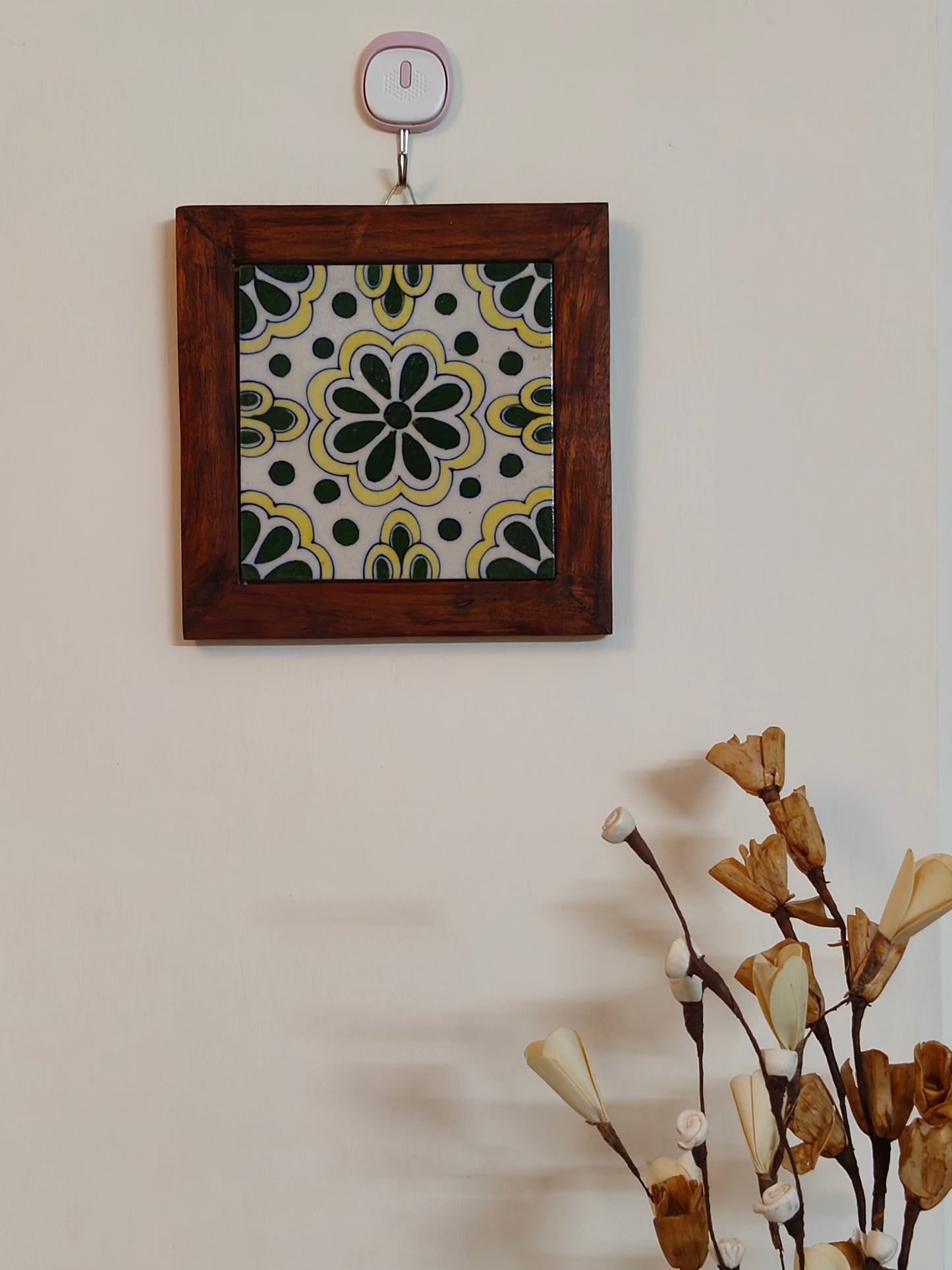 Handmade Symmetrical Wall Tile in Wooden Frame