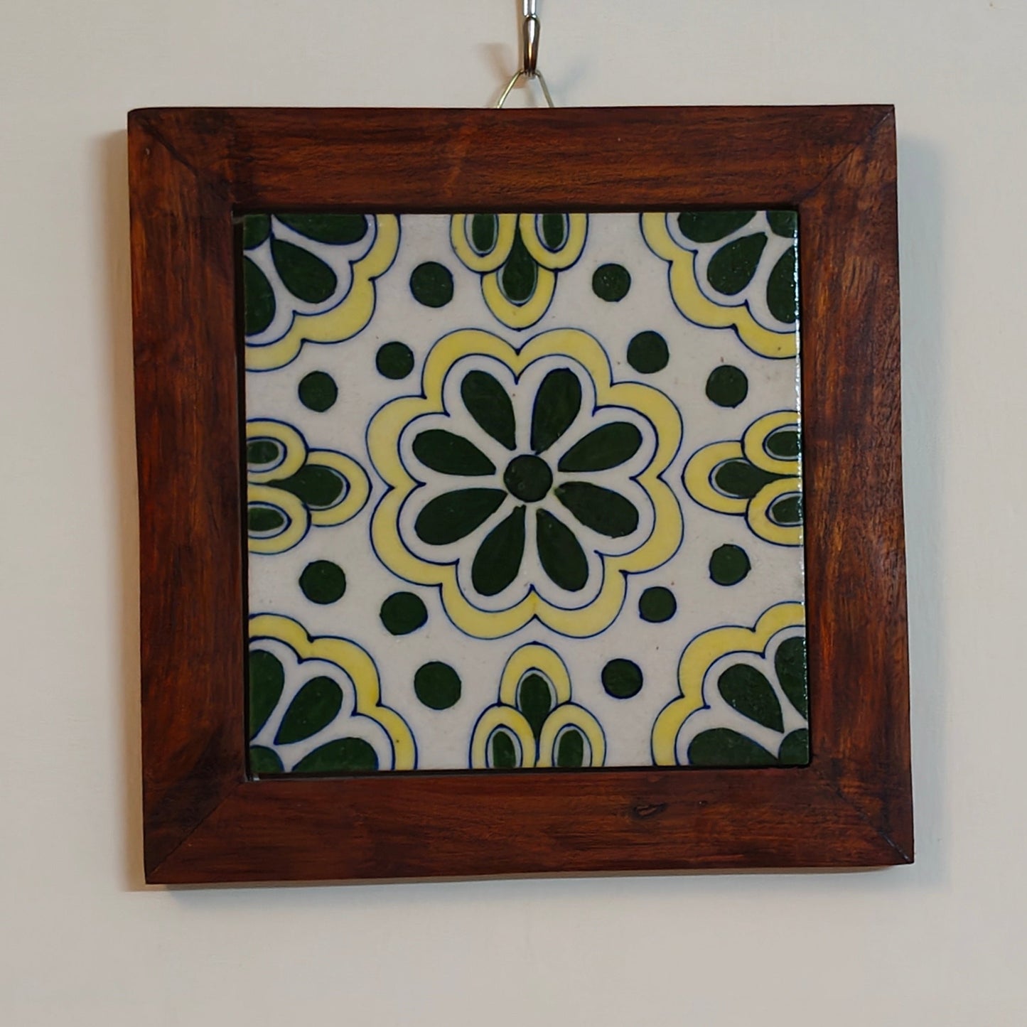 Handmade Symmetrical Wall Tile in Wooden Frame