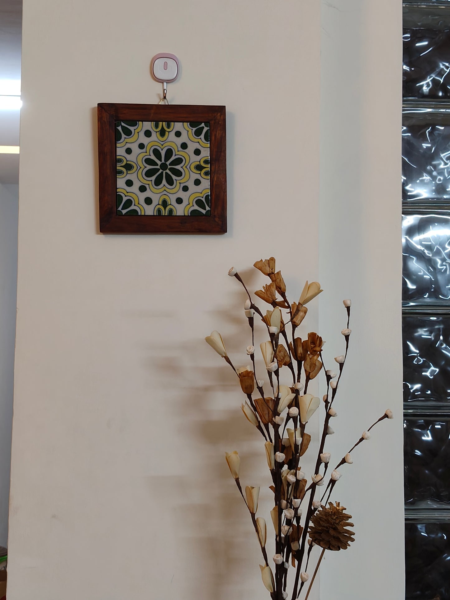 Handmade Symmetrical Wall Tile in Wooden Frame