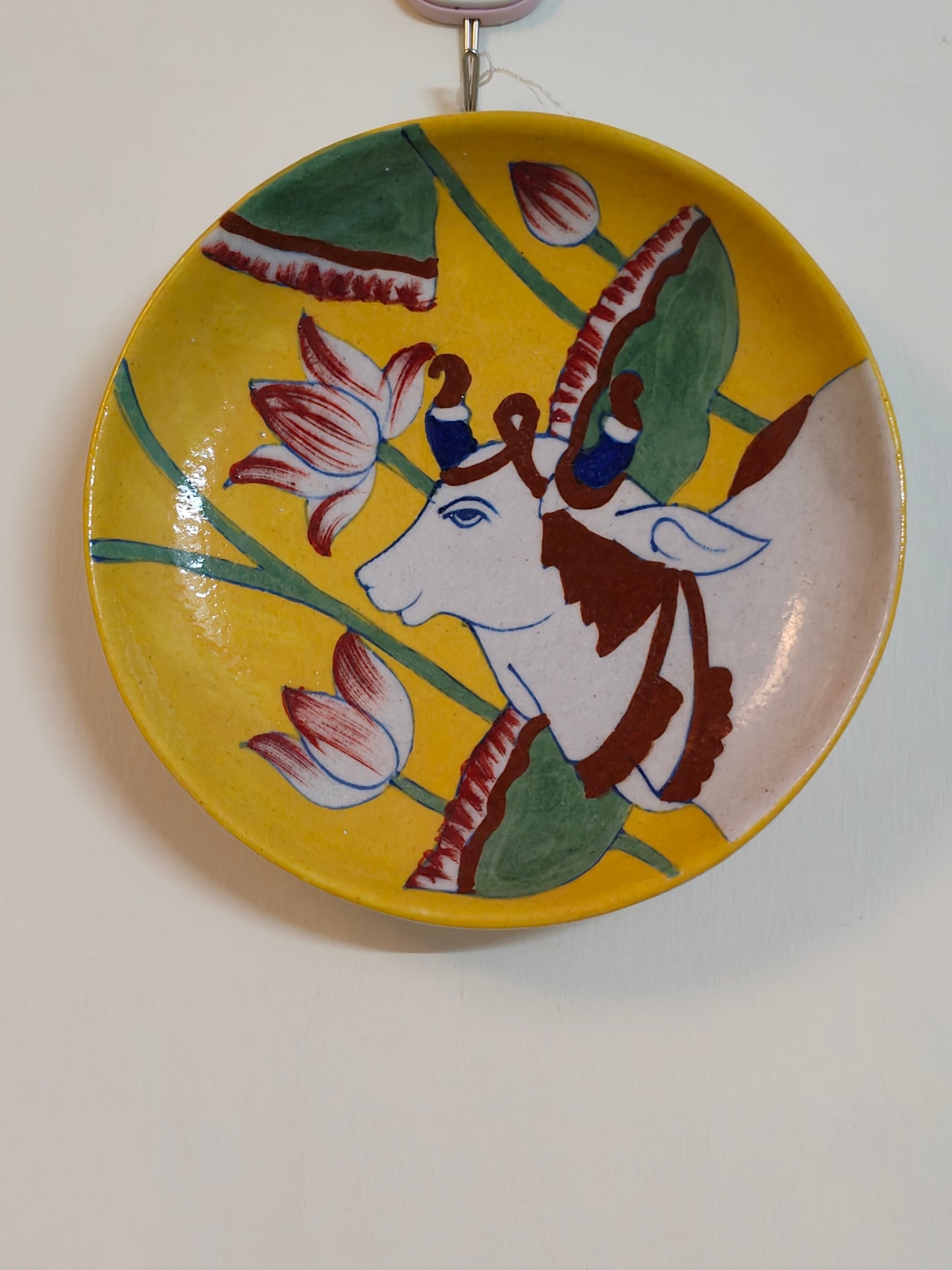 Handcrafted Yellow Kamdhenu Cow Wall Plate